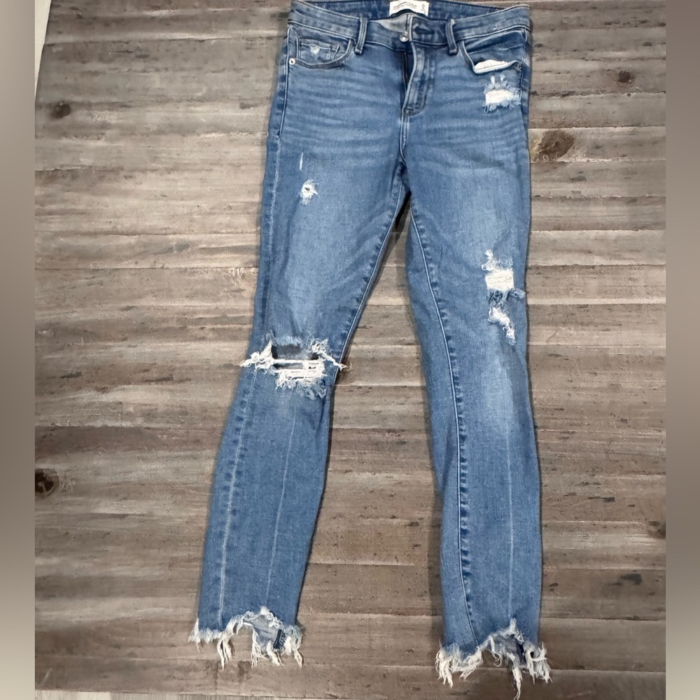 Abercrombie & Fitch High-Waisted Super Skinny Distressed Blue Jeans